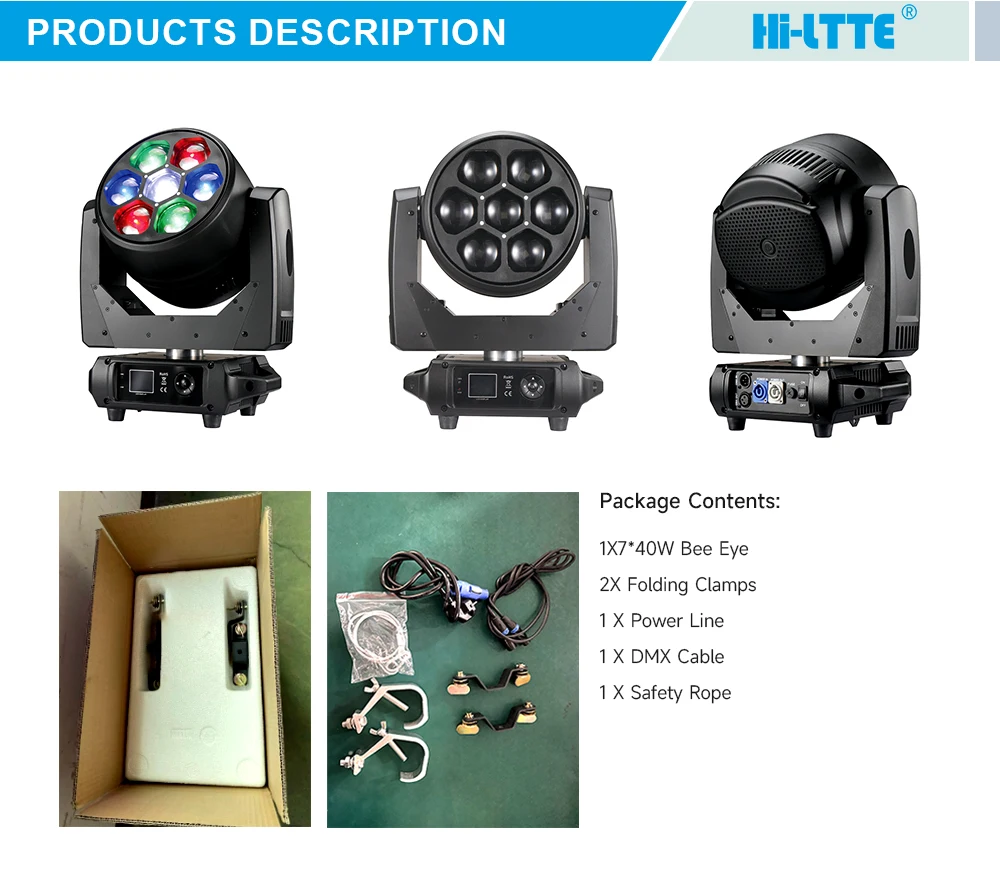 Led RGBW 4in1 moving head mini bee eye zoom 7x40 led wash light color rgb moving head