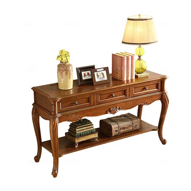 Роскошный китайский консольный стол/стол с 3 ящиками и 1 полкой, резной дизайн, коричневый, для гостиной
