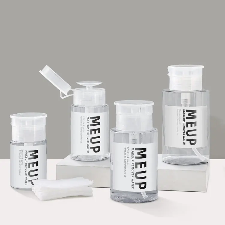 Cosmetic push press down pp plastic empty skin toner liquid nail polish eye makeup cleanser and remover pump dispenser bottle