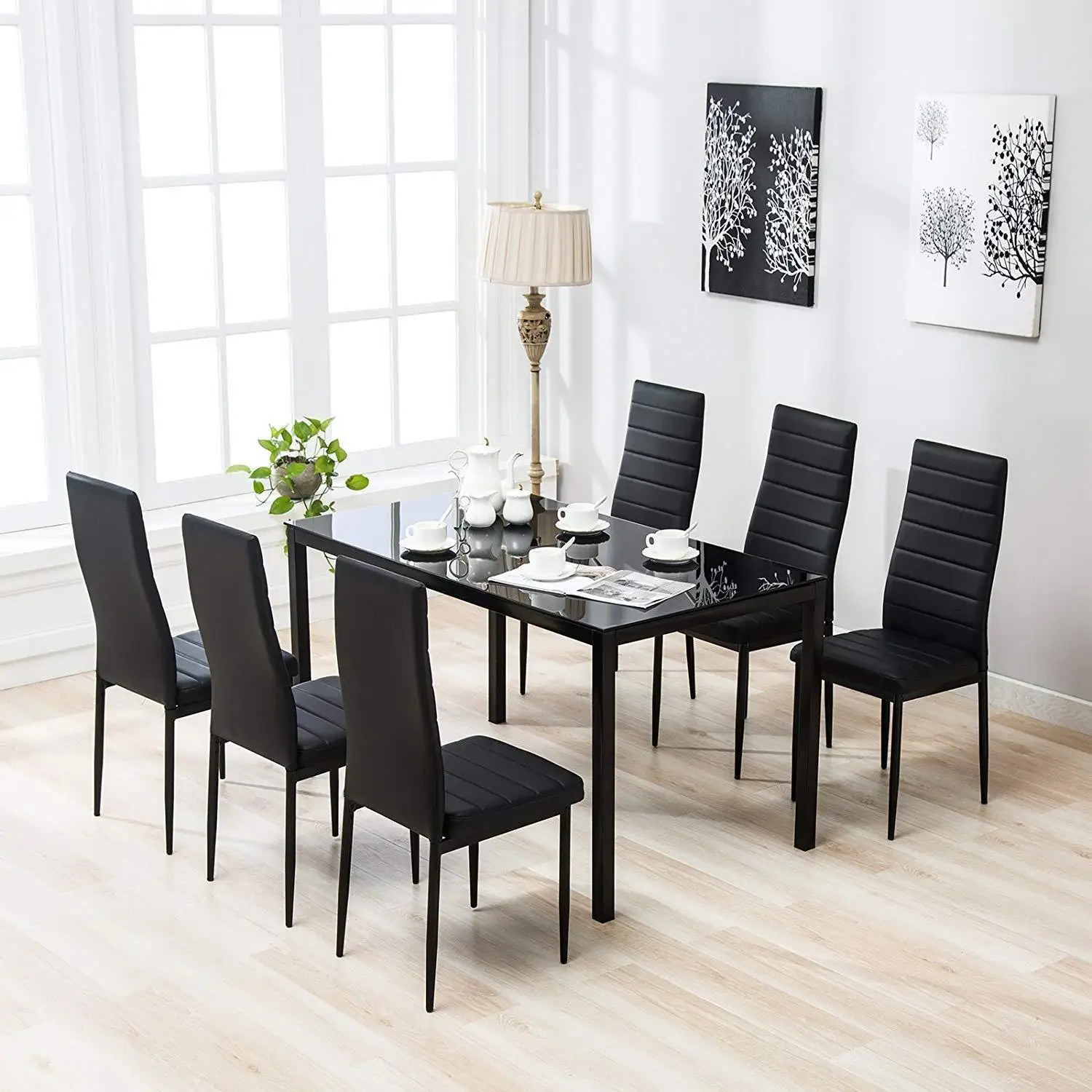 Home Furniture Tempered Glass Table Dining Room Set 6 Seat Tables And Chair