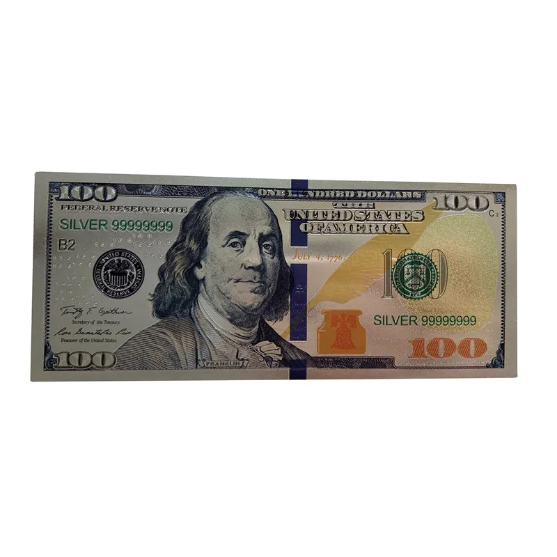High Quality USA Silver Foil 100 Dollar Plastic Bills Silver Foil Banknote