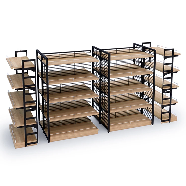 Customized Steel Double Side/Single Side Display Supermarket Convenience Store design wood shop shelves