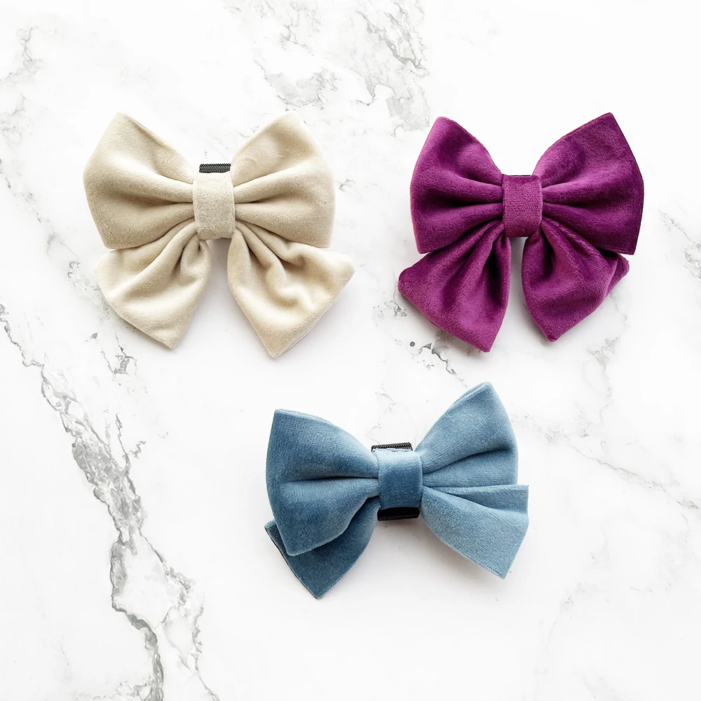 Custom Girl or Boy Pet Accessories Handmade Luxury Velvet Dog Bow Knot Sailor Bow Tie With Two Elastic Loops