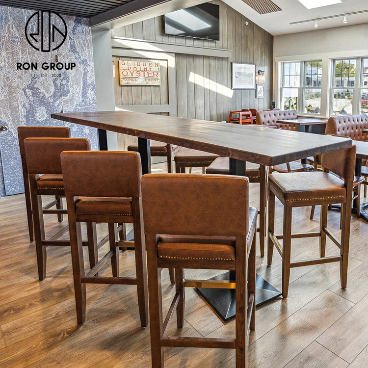 Modern Luxury Customized High Quality Bar Stool Chair Seat Restaurant Furniture Leather Wooden High Dining Bar Chair
