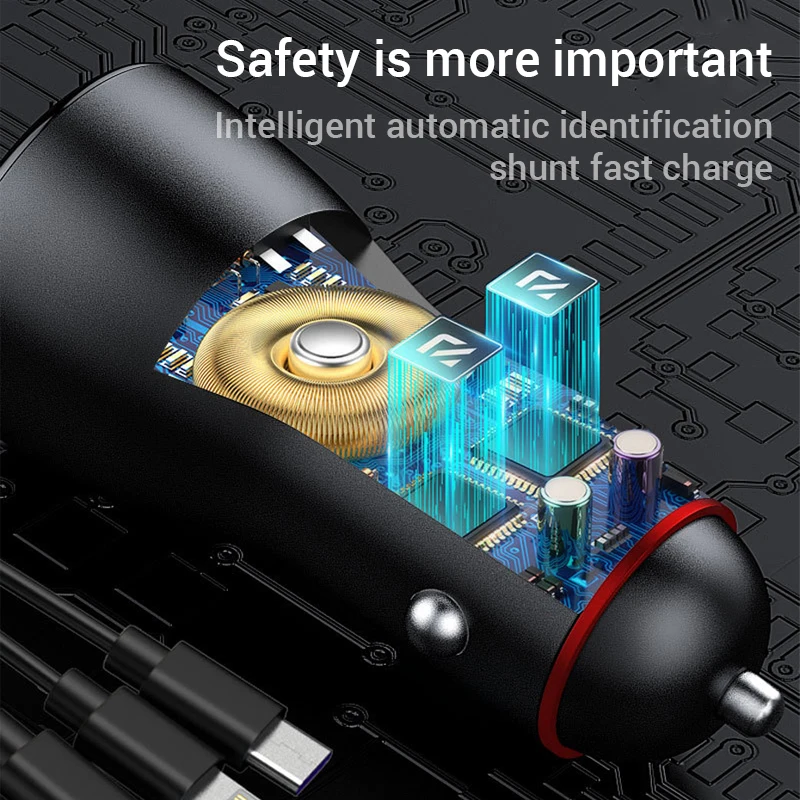 Type C QC 3.0 Quick Car Charger With 3 in 1 USB Cable Cigarette Lighter For iPhone Samsung USB Type C Fast Phone Charger