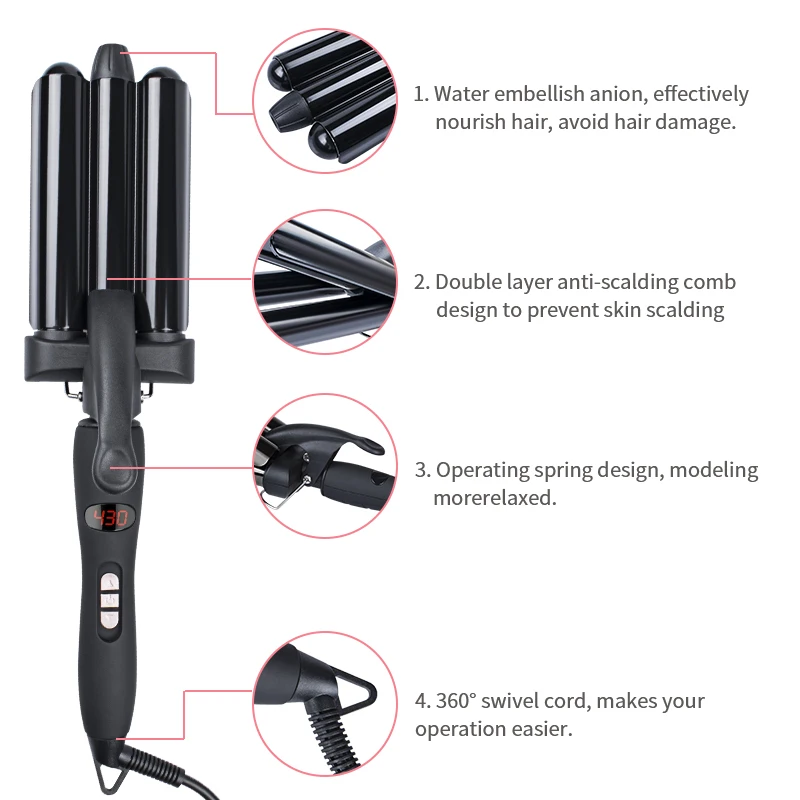 Factory wholesale LCD digital display home use three-headed automatic curling iron