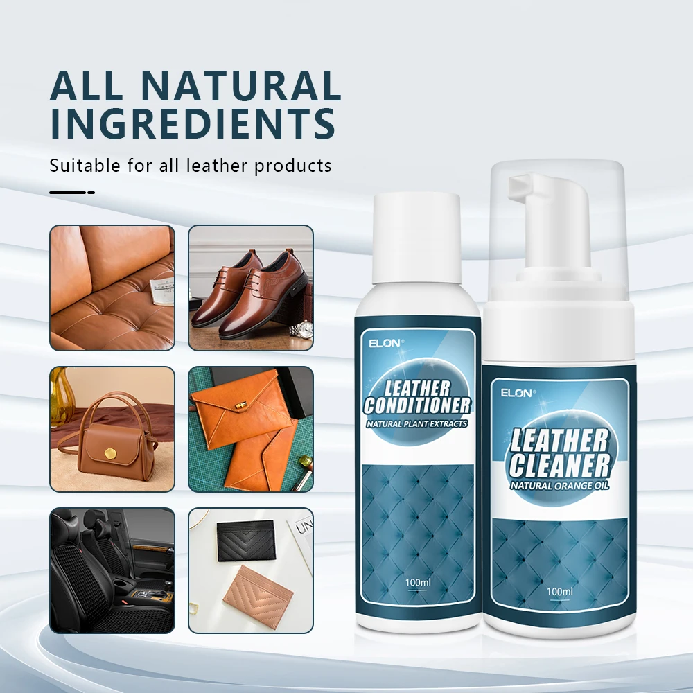 100% natural  Natural leather care kit 100ml foam leather cleaner +100ml leather conditioner care cleaner cream