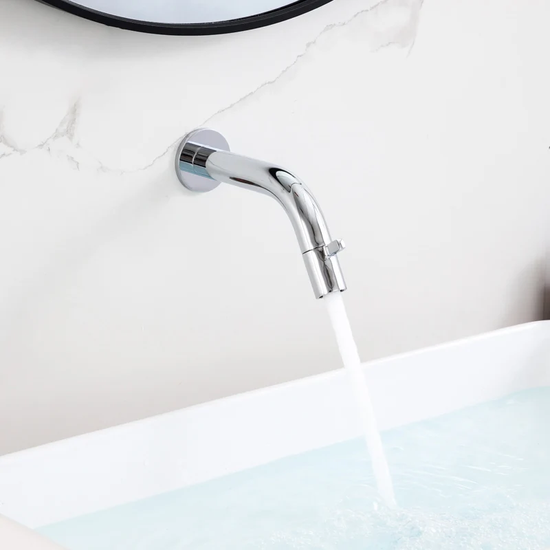 Single Basin Wall-Mounted Vessel Faucet Cold Tap Brass Water Faucet for Bathroom Sink Modern Design Stylish Brass Material