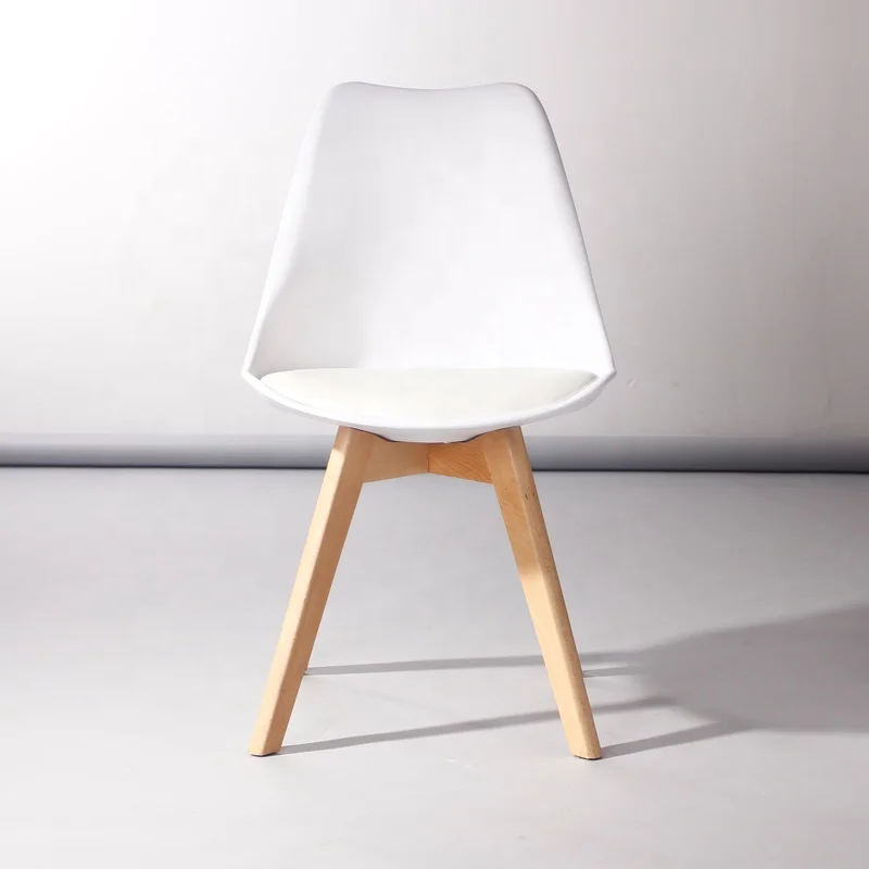 
Wholesale dining room furniture plastic chairs PU cushion wooden legs black color dining chair 