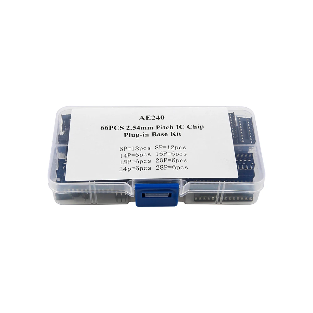 66Pcs 2.54Mm Pitch IC Chip 6 8 14 16 18 20 24 28P Plug-In Starter Kit Boxed