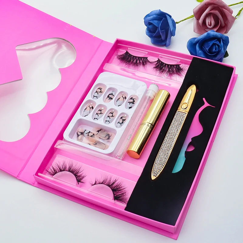 Wholesale Mink Eyelashes finger nail With Customize Box 25mm Mink Laches Vendor Mink 5D Lash Pairs