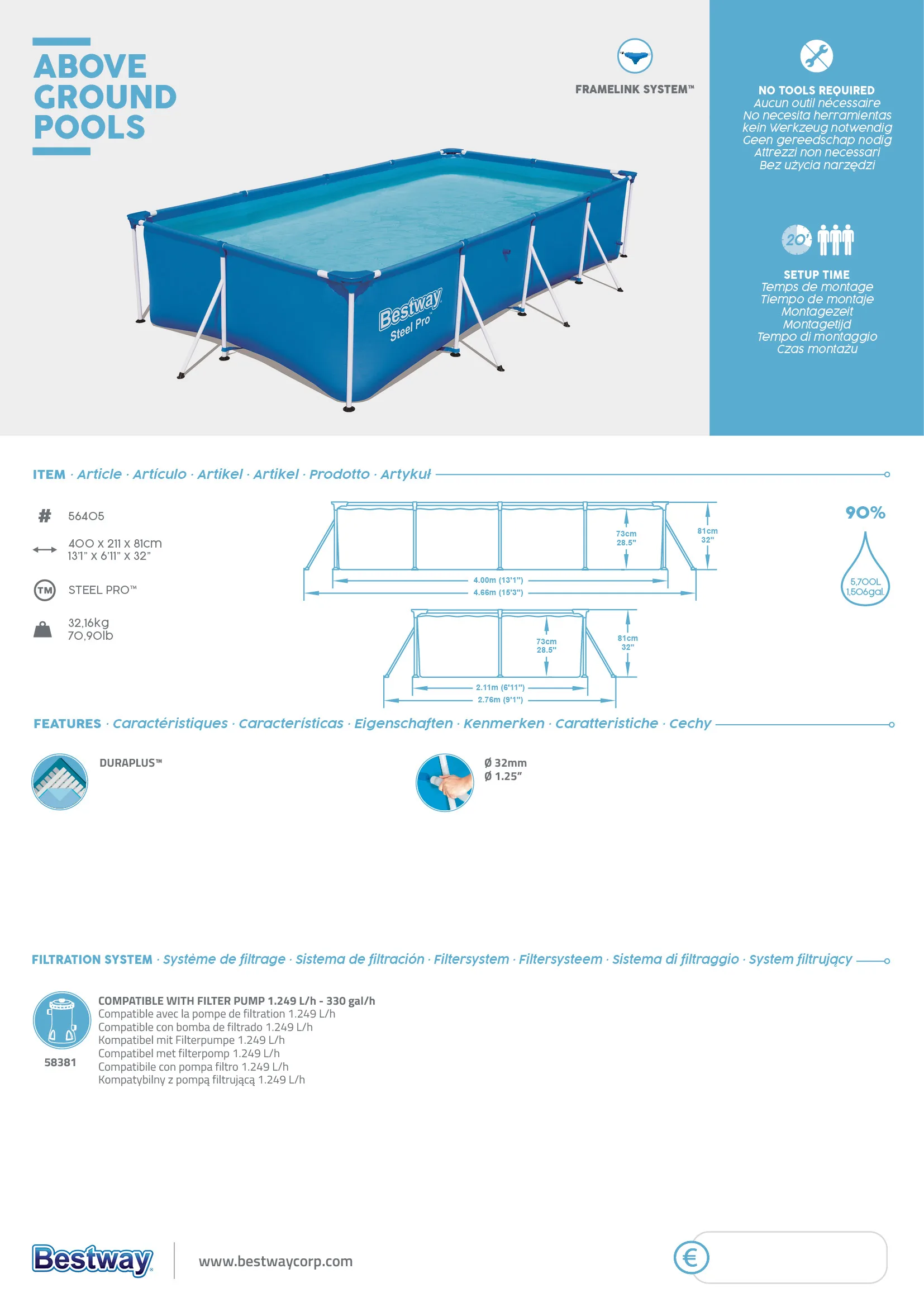 Bestway 56405 над землей небольшой бассейн резервуар для воды стальной дома