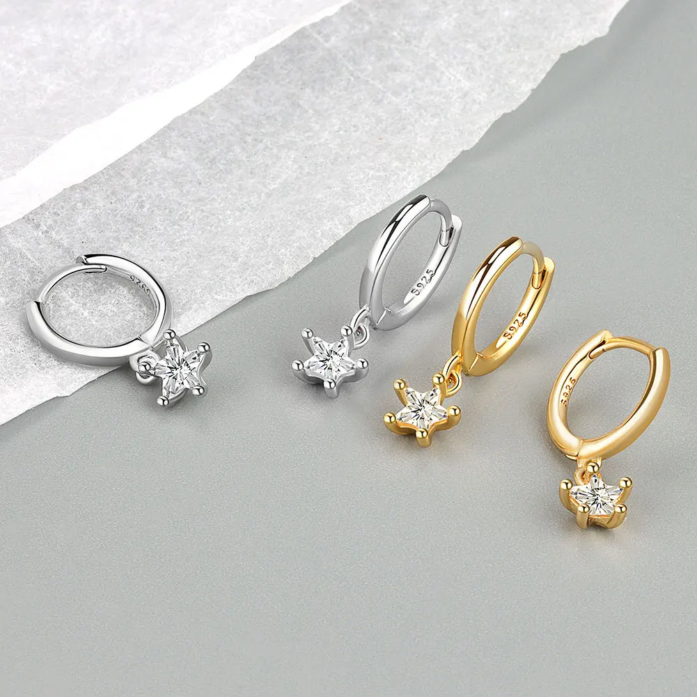 Star Pendant Drop Earrings Sparkling Clear Zircon Earring for Women Creative French Earrings Jewelry