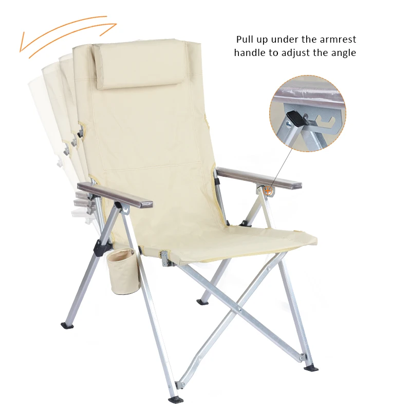 Manufacturer Outdoor Adjustable Portable Ultralight Heavy Duty Aluminum Folding Beach Camping Chair with Pillow