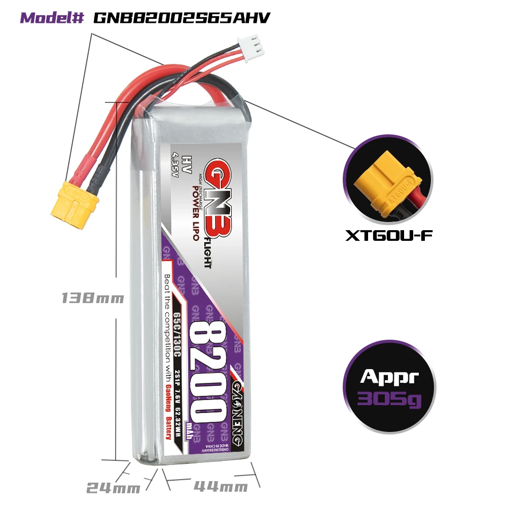 GNB GAONENG LiHV 8200mAh 2S 7 6 V 65C 130C XT60 RC LiPo Аккумулятор автомобильный Дрон для самолета Мультикоптер лодки