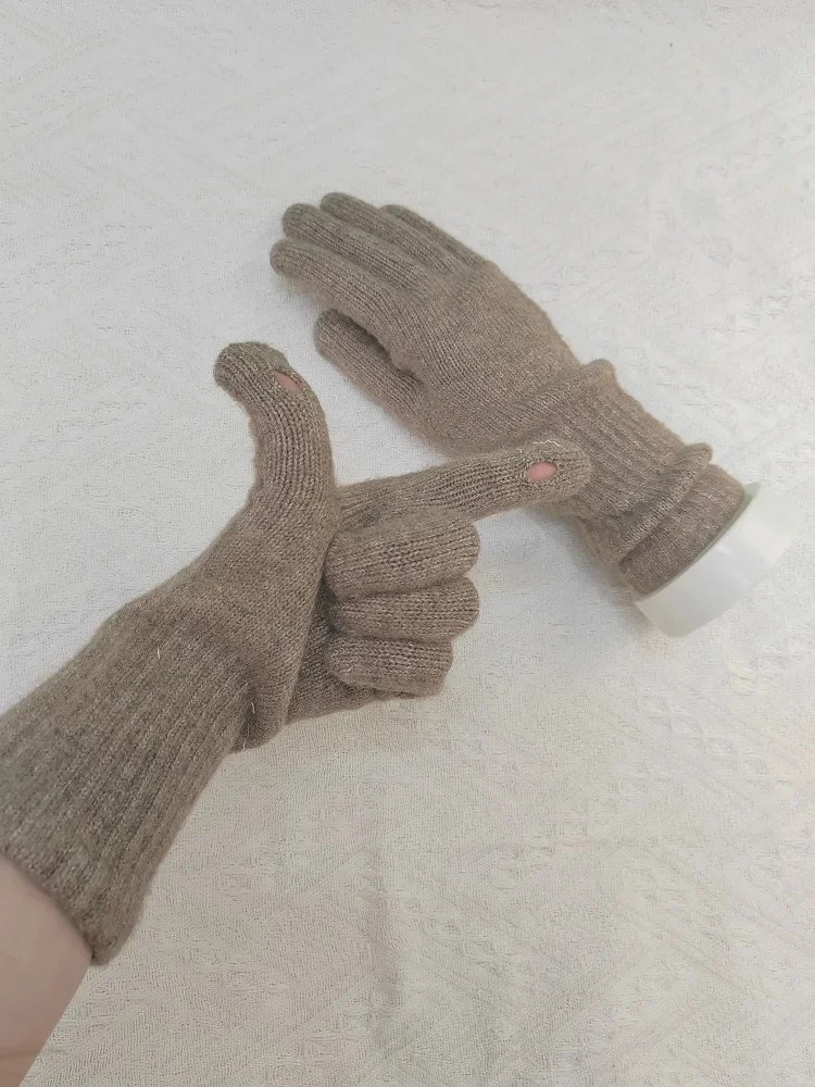 2024 New Casual Design Winter Warm Five Finger Gloves Solid Color Plain Knitting Cashmere Mittens For Outdoor