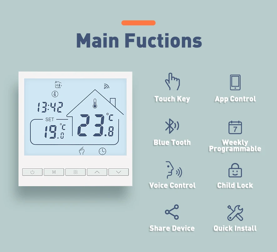 Beok tol47 room thermostat big lcd screen wifi thermostat for heating system