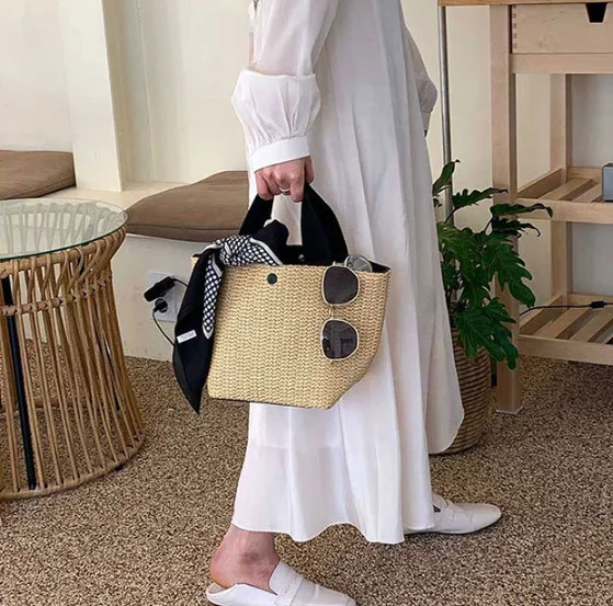  2021 New fashion Island Hand Retro Woven Bag Rattan Straw Bags Idyllic hand-woven straw bag