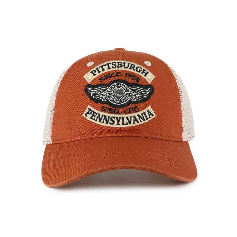 Wholesale promotional  baseball hat Custom logo Felt patch washed trucker hat