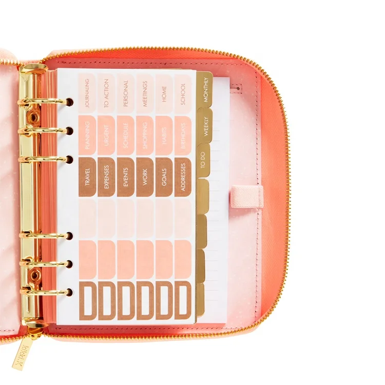 Custom Pu Leather Agenda A6 Organizer Weekly Diary Zipper Closure Organizer Agenda Card Holder Planner Leather Binders