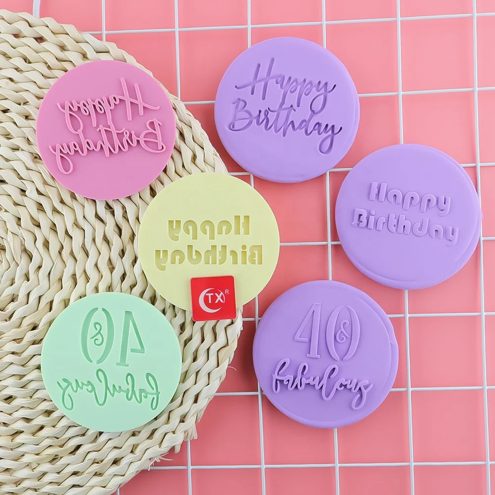 TX Acrylic Happy Birthday Decoration Set Fondant Embosser Cookie Stamp For Biscuit Cookie Embosser Stamp Fondant Cake Decorating