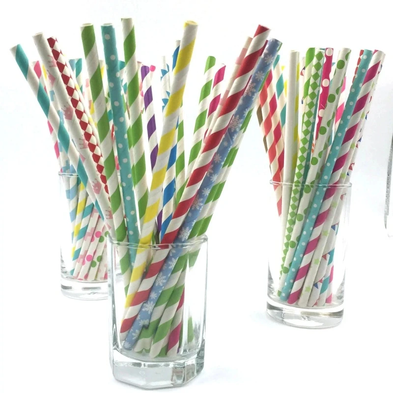 Drinking Tube with Sharp End Colorful Pattern Sustainable Drinking Paper Straw