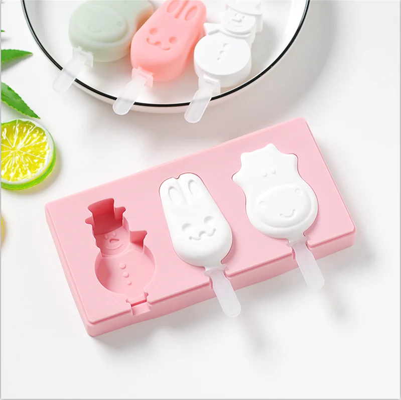 2Cavity Ice Cream Mould Popsicle Mold, Silicone Easy Cream Ice Pop Molds Homemade Popsicle with Wooden Sticks for DIY Ice Cream/