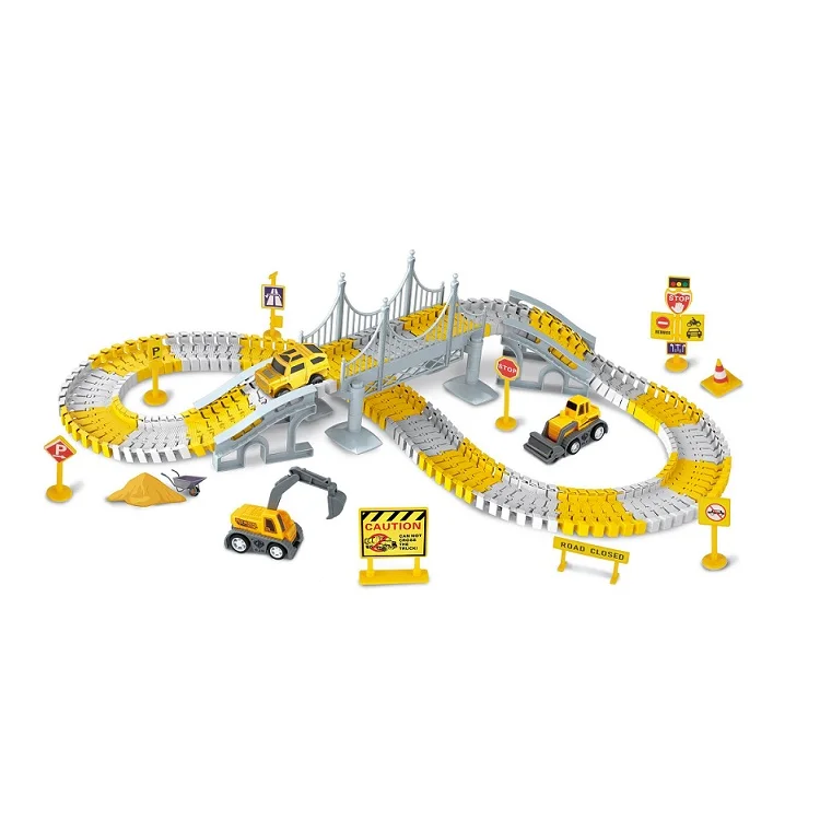 180PCS  Construction Race Tracks vehicle education DIY Assemble car track with Engineering car track for kids toys