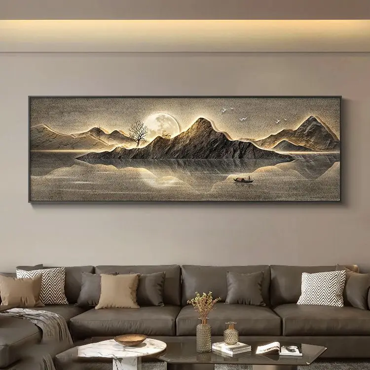2024 Luxury Art Hanging Living Room Hotel Wall Canvas Horizontal Landscape Decorative Painting With Led Light