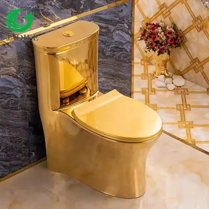 Luxury Royal S Trap Floor mounted One Piece Wc Electroplated Ceramic Gold Toilet Bowl For Bathroom