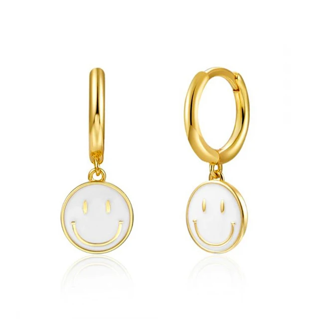 Cute Colorful Enamel Smiley Face Round Shape Hoop Drop Earrings Happy Email Smile Earrings Jewelry