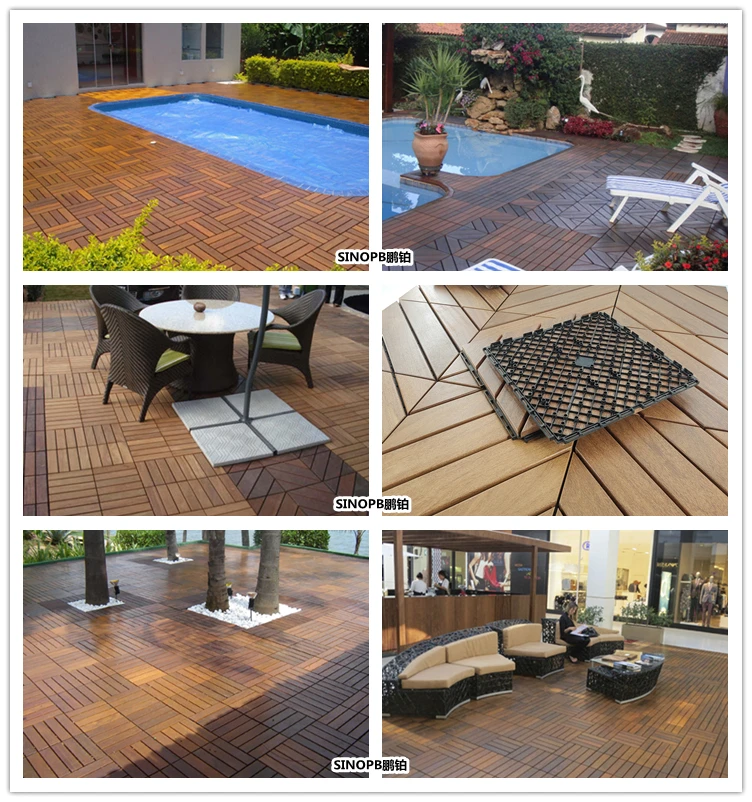 Interlocking Outdoor Wooden Flooring Solid Wood Parquet for Terrace Tile