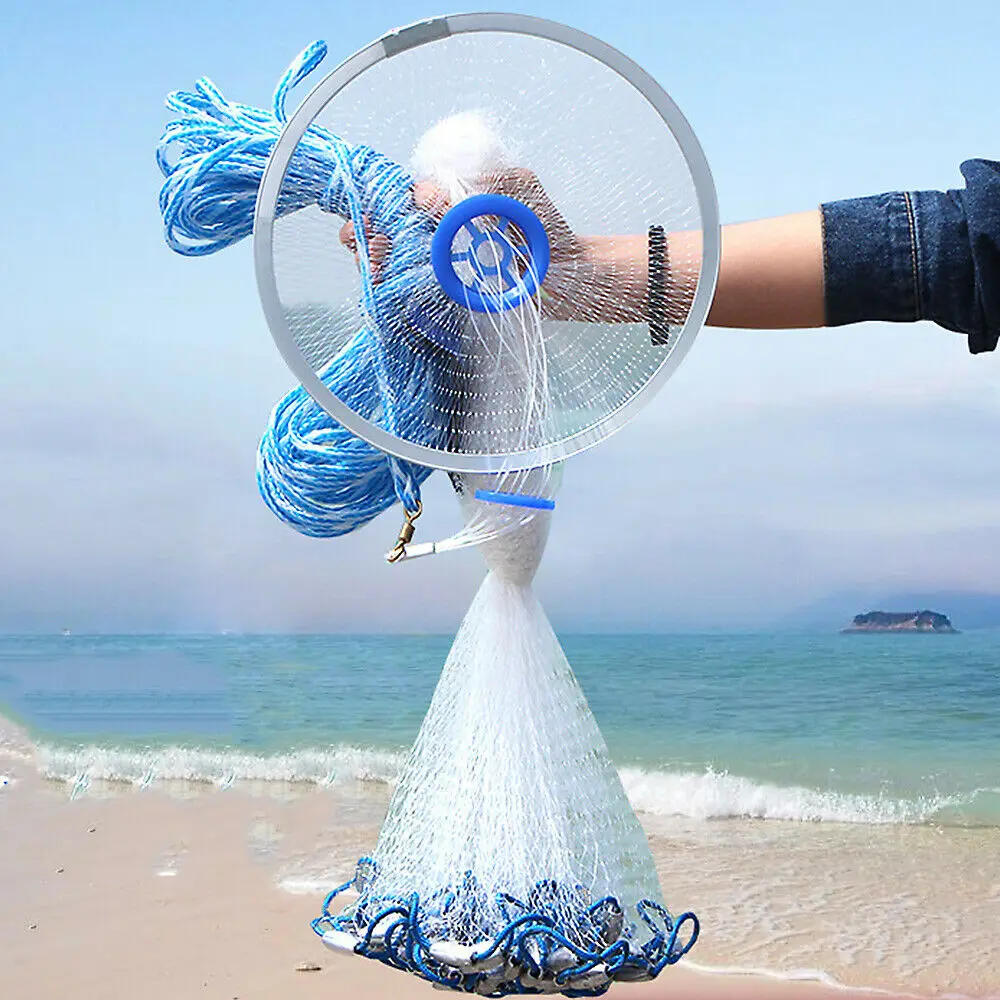 2.4m/7.87ft Diameter Fishing Cast Net Mesh Spread White Nest US Hand Throwing Catch Fish Nylon Network Spin Diameter Bait Sinker