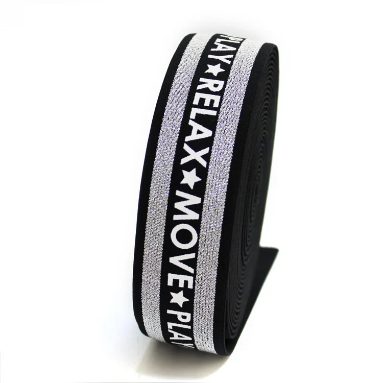 OEM 4cm printed elastic band colorful gold and silver silk elastic webbing glitter yarn band latex silk rubber band for garment