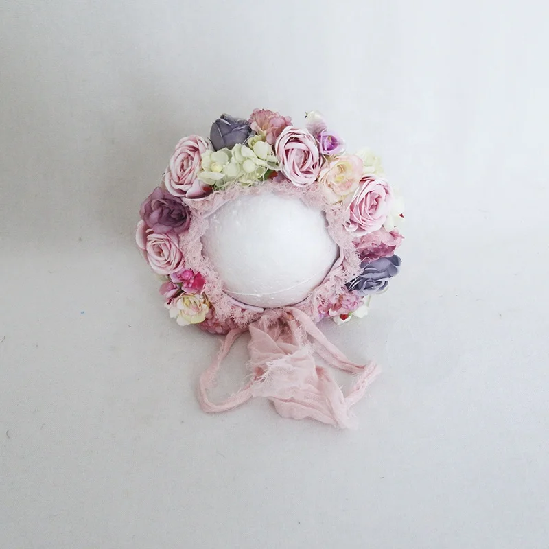 Flower Bonnet Sitter Size New Born Photography Props Baby Girl Floral Garden Hat Accessories  Studio Shoot Photo Props