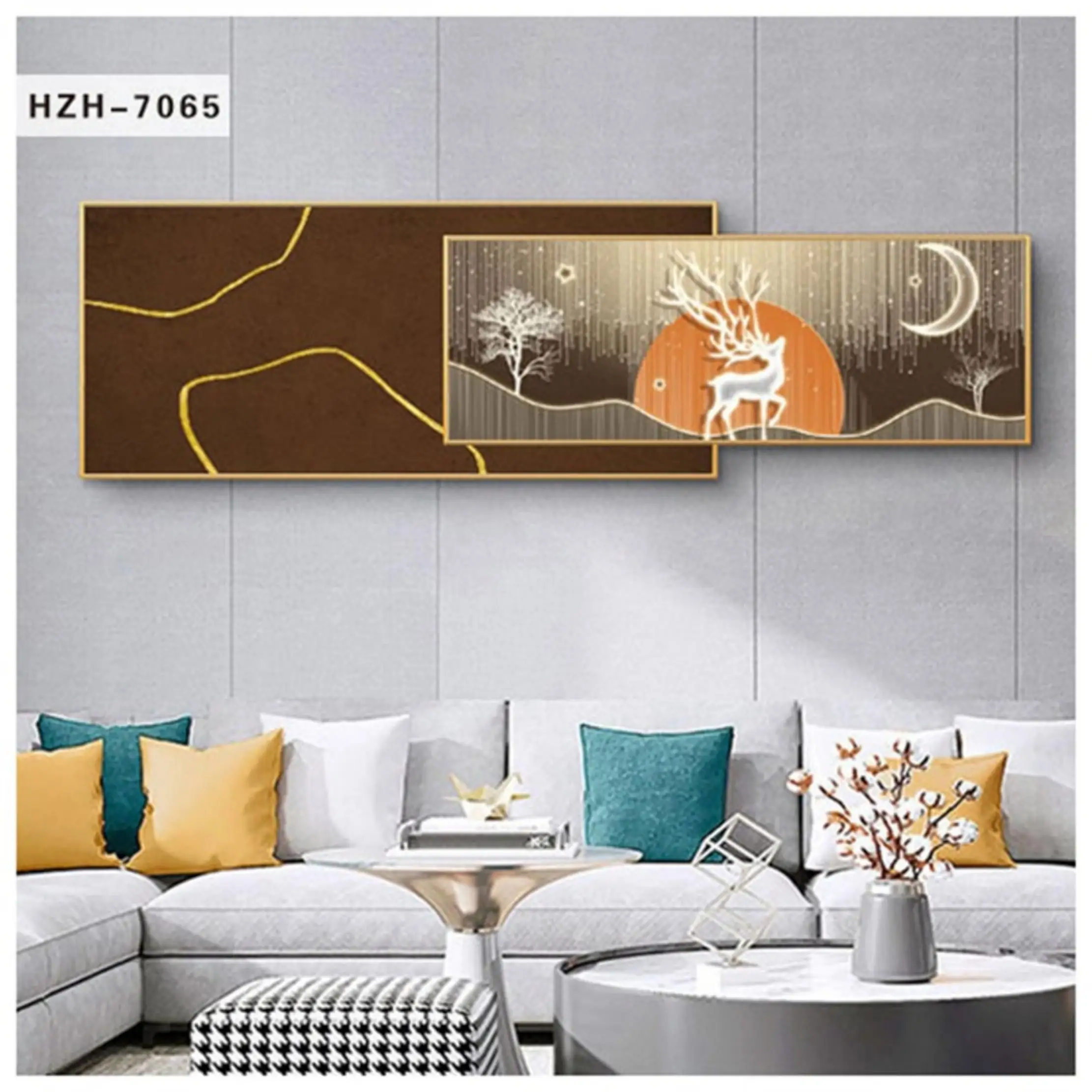 Decorative Wholesale Golden Poster Home Decoration Islamic Art Arabic Calligraphy Printed Crystal Porcelain Wall Art Painting