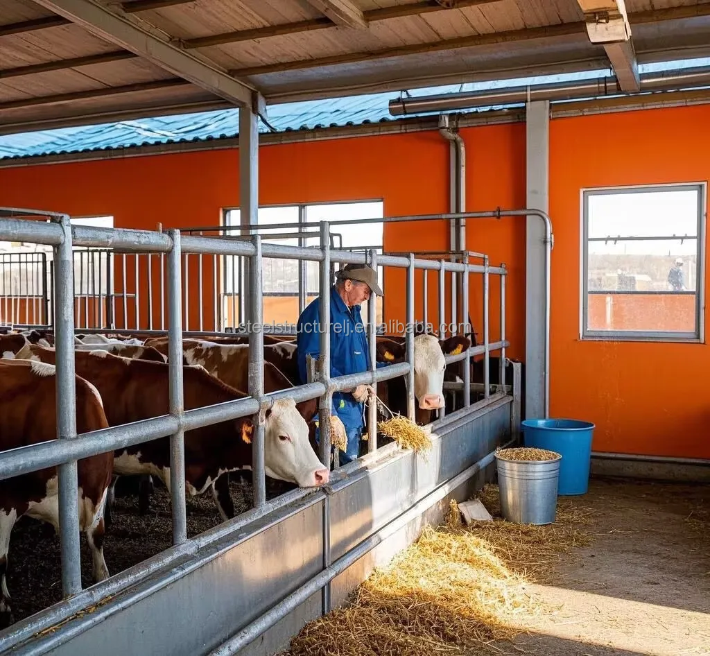 Large Modern Design Prefabricated Steel Cow Shed for Cattle Ranching Cow Dairy Farm   Steel Structure Cow Farm