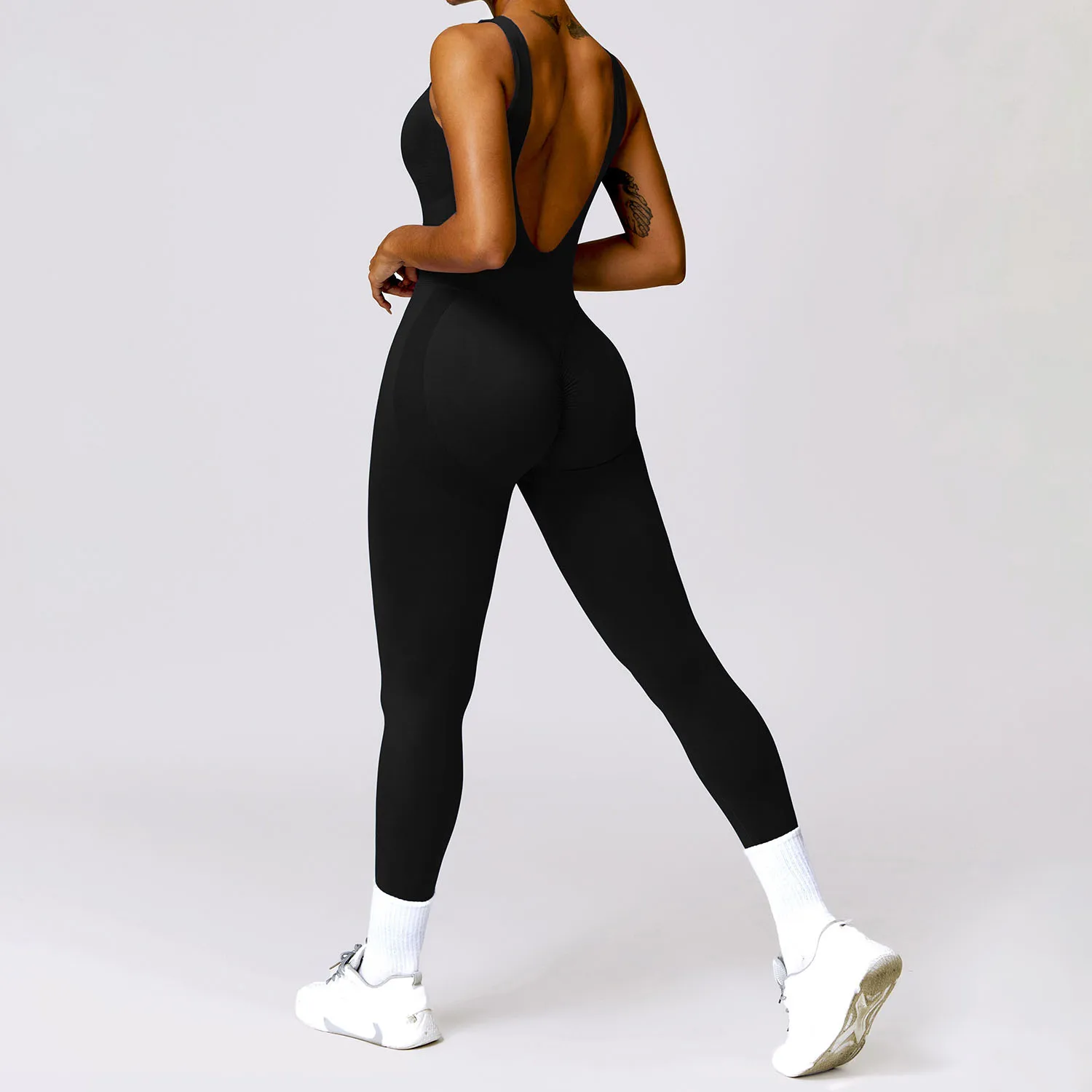 YIYI V Back Scrunch Butt High Stretchy Gym Leggings Jumpsuits Girls High Impact Bra Seamless Rompers Sports Jumpsuit For Women