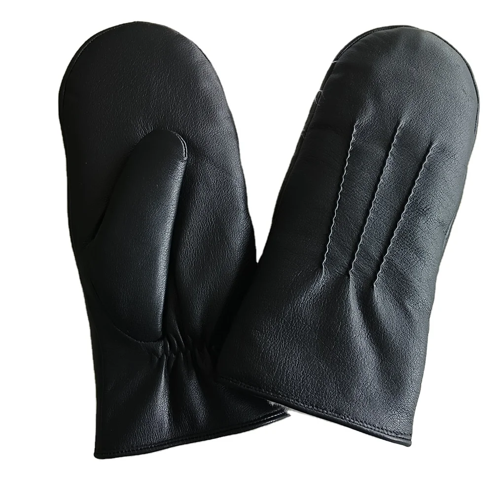 Custom embossed logo waterproof cheap baby hand mittens Shearling fur lined winter cow hide leather gloves & mittens for bike