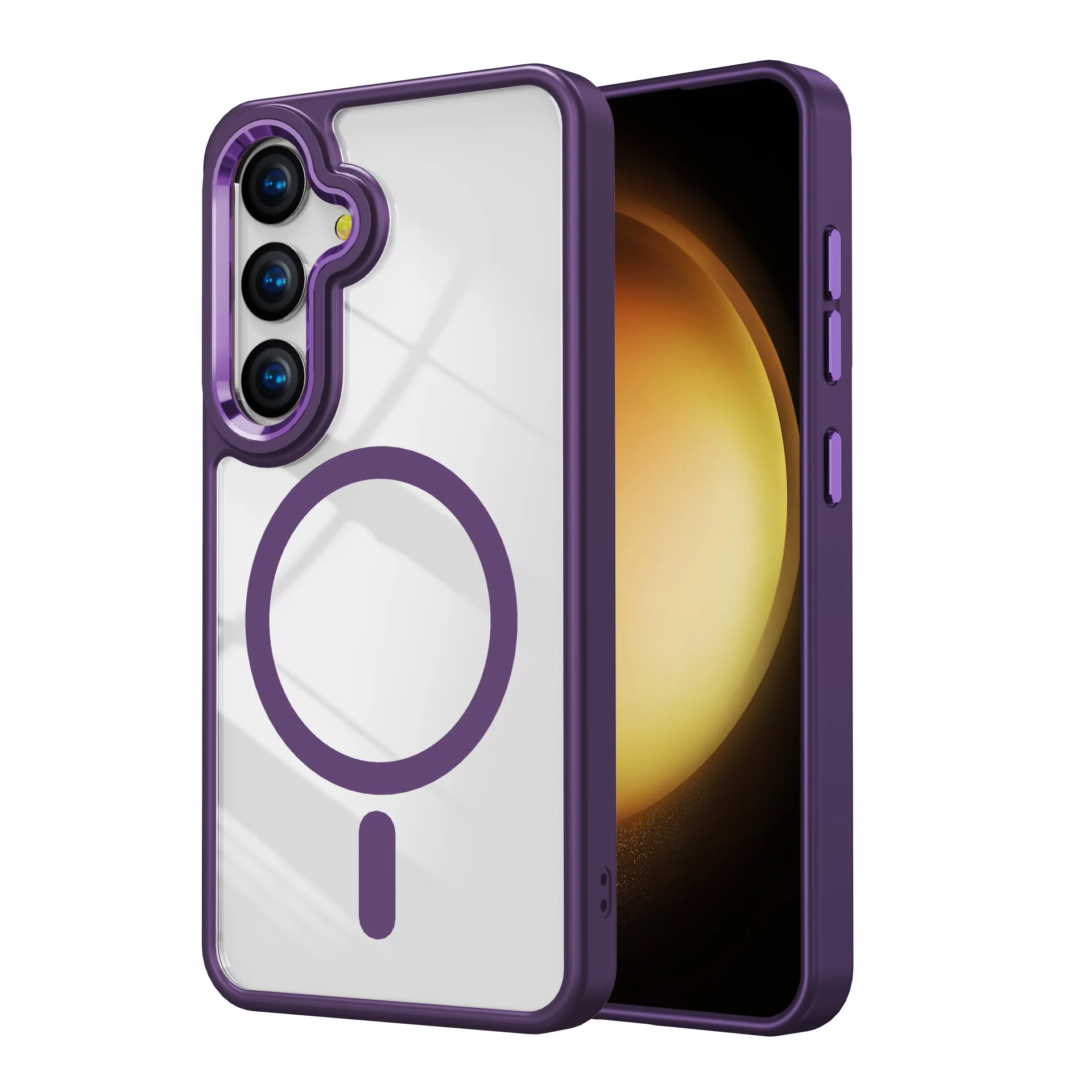 For Samsung s24ultra case transparent magnetic cell phone case gold shield s24 metal anti-fall wholesale case