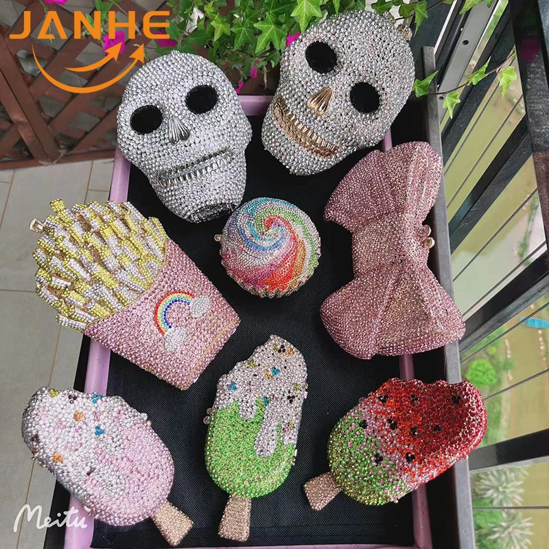 JANHE Sac a main femme Luxury Diamond Wedding Box Purses Bridal Handbags Crystal Cupcake Women Evening Bags Clutches