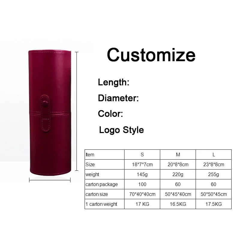 Customize private label makeup brush holder cosmetic case box tool leather material holder cylinder case