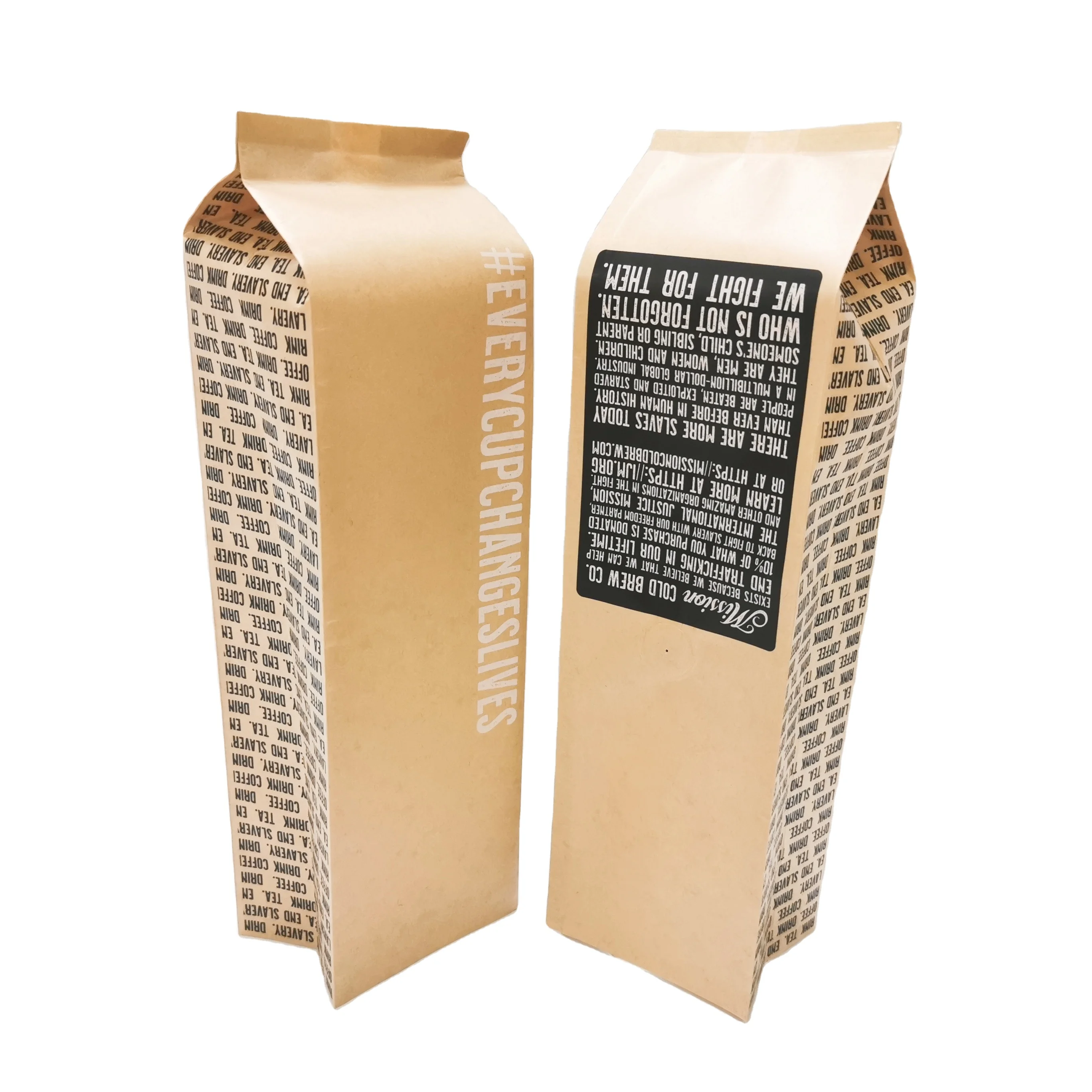 Кофейные пакеты из крафт-бумаги с односторонним дегазающим клапаном и многоразовой боковой молнией