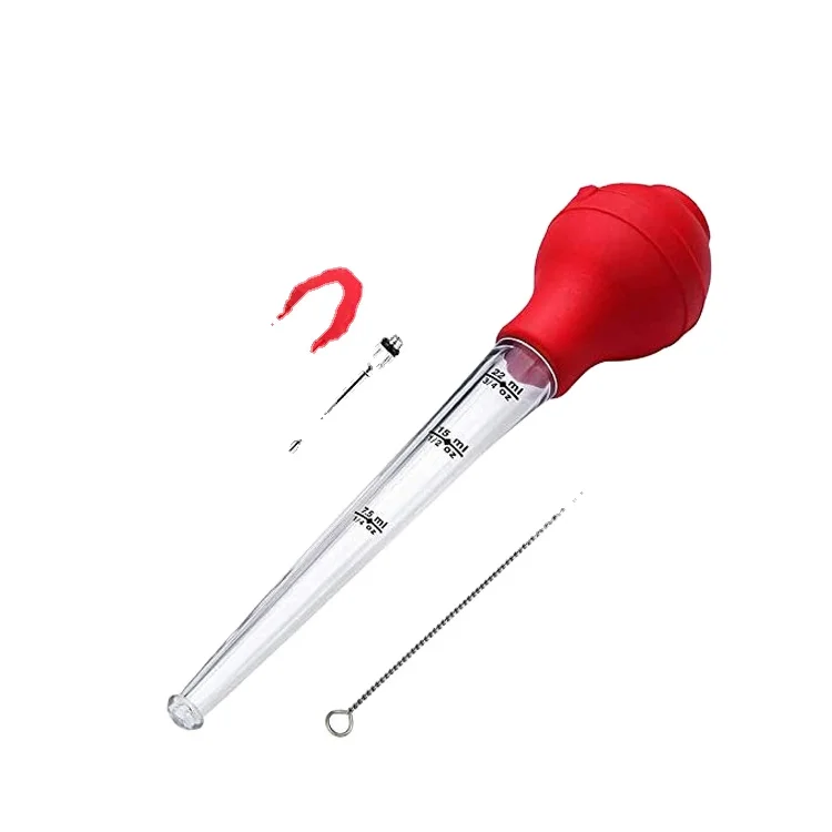 Baster Set of 4,Silicone Bulb Including Meat Marinade Injector Needle with Barbecue Basting Brush and Cleaning Brush HOZ Kitchen
