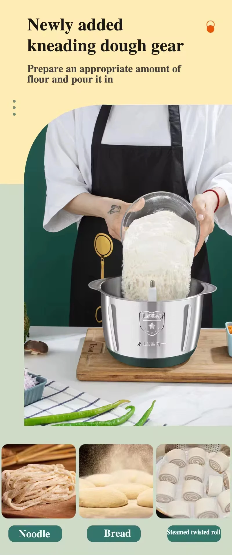 5-in-1 Multifunction Kitchen Electric Food Processor 5L 500W Mutton Coconut Meat Grinder Chopper Fruit Vetable Mixer Household