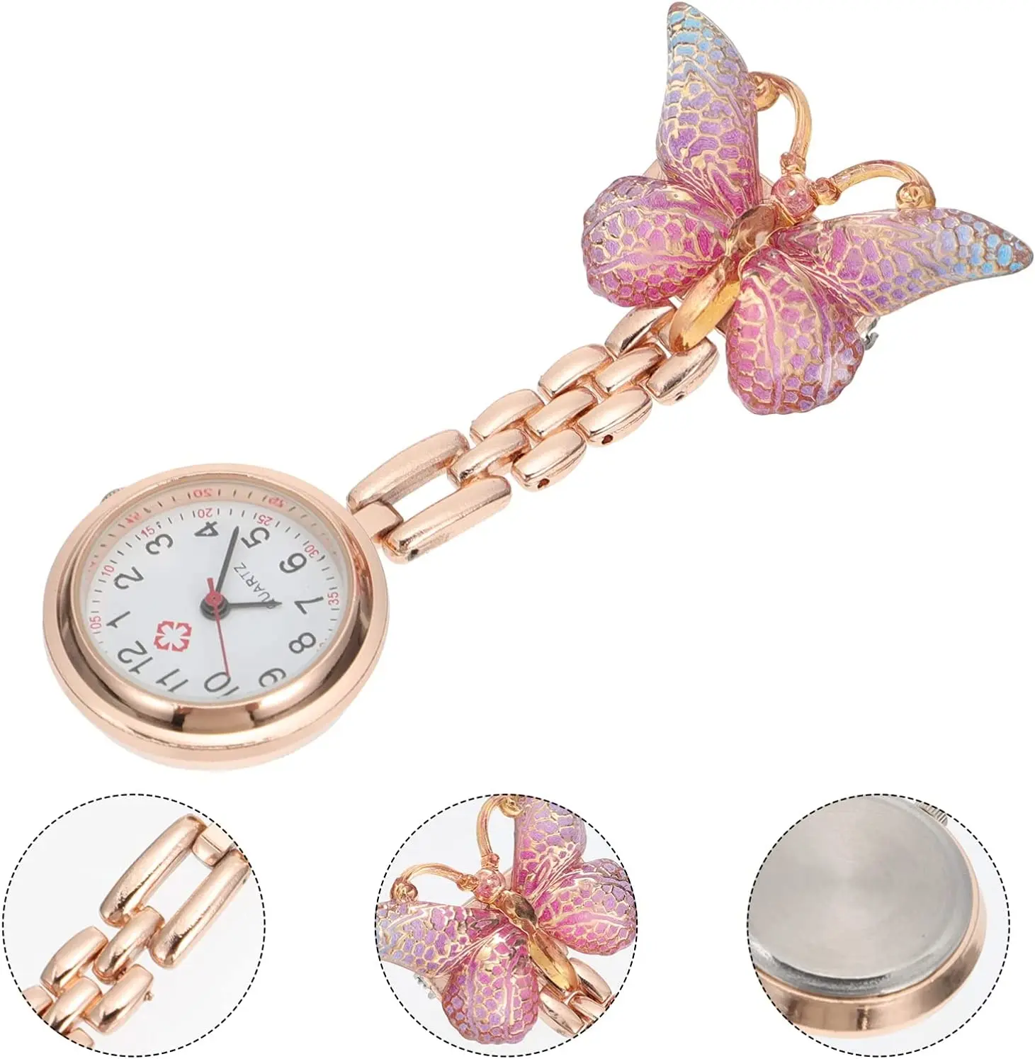 Wholesale Custom Butterfly Rose Gold Alloy Small Pins Pocket Watches Nurse Doctor Hospital Medial Transparent Gift Watches Clock