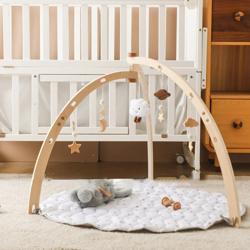 Foldable frame activity hanging wooden educational mat baby play gym montessori toy for kids montessori