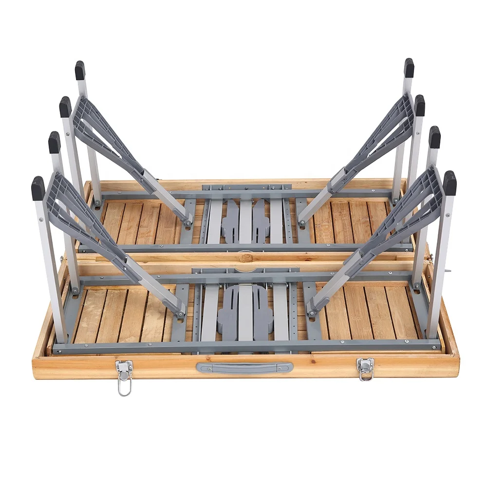 
High Quality Customized Garden Patio Table Set With 4 Bench Seats, Wooden Folded Table 