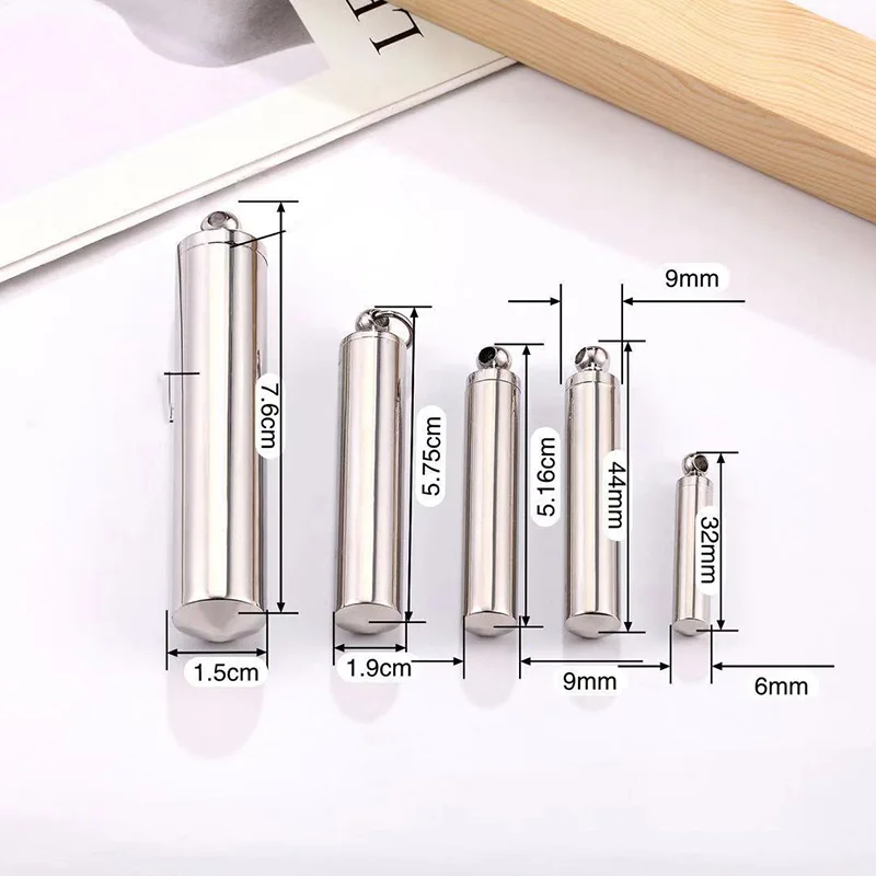 
Simple Design Stainless Steel Pendant Can Open Cylinder Perfume Bottle Token Bottle Rune Bottle Necklace Pendant For Gift 