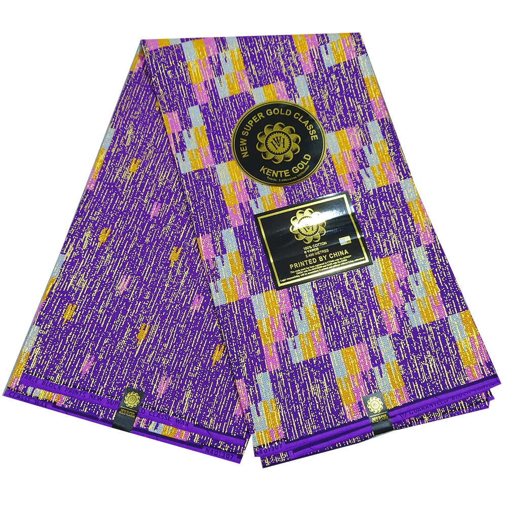 Hot sale New Arrive 2+4 yards Cotton wax Kente gold 100% Cotton african fabrics ankara golden wax fabrics for  african loincl